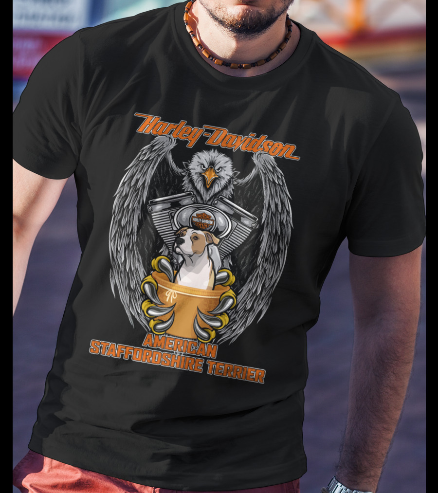 Harley Davidson American Staffordshire Terrier Eagle Engine T-Shirt