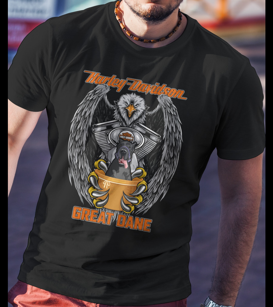 Harley Davidson Great Dane Eagle And Engine T-Shirt