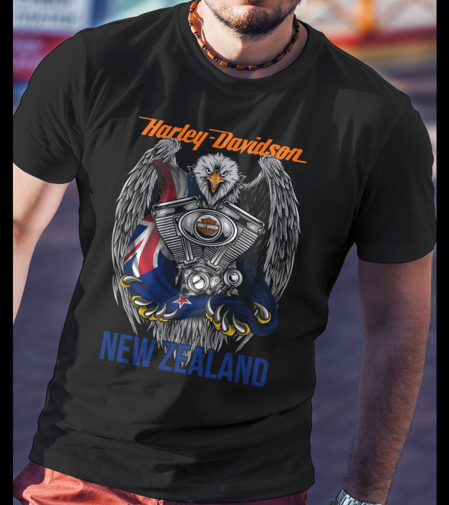 Harley Davidson New Zealand Eagle Engine Flag T-Shirt