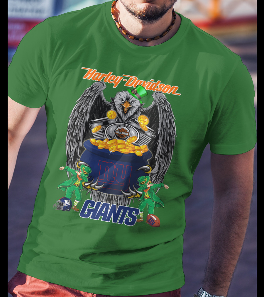 Harley Davidson Eagles And Leprechauns New York Giants Nfl Football T-Shirt