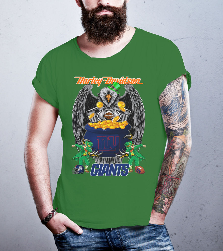 Harley Davidson Eagles And Leprechauns New York Giants Nfl Football T-Shirt