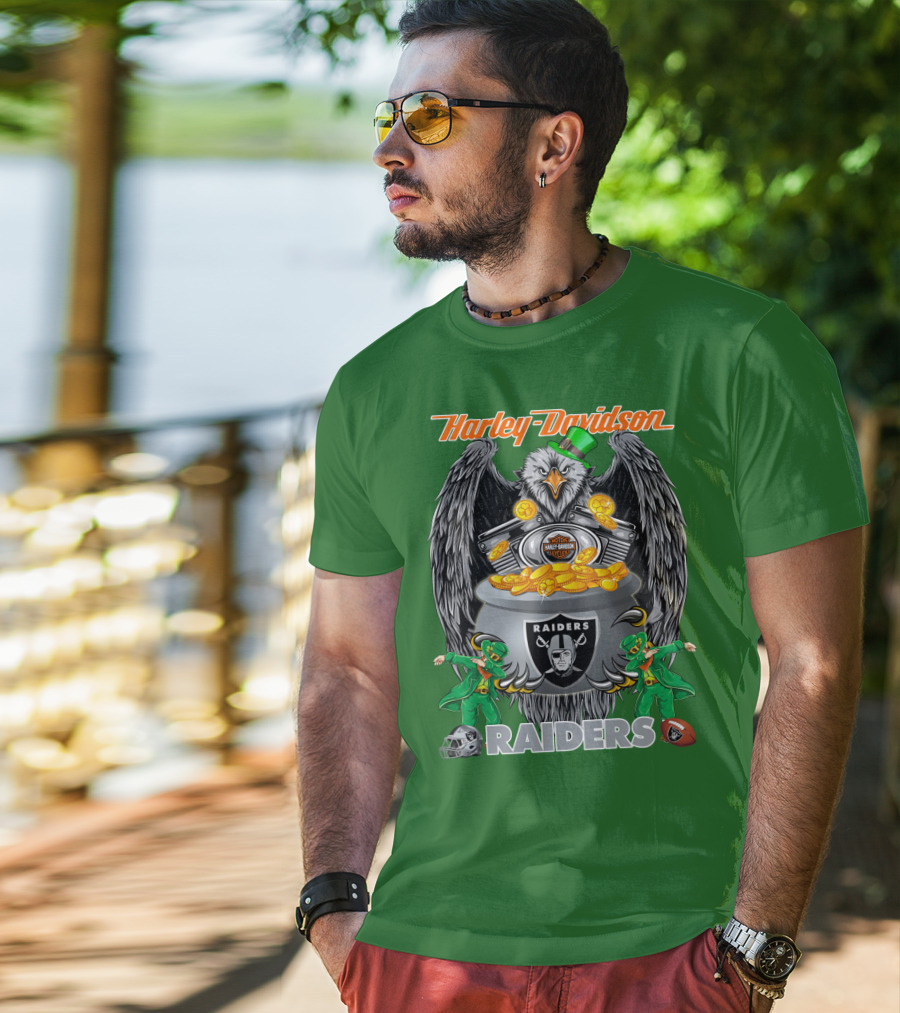 Harley Davidson Raiders Nfl Oakland Raiders Eagle Pot Of Gold T-Shirt