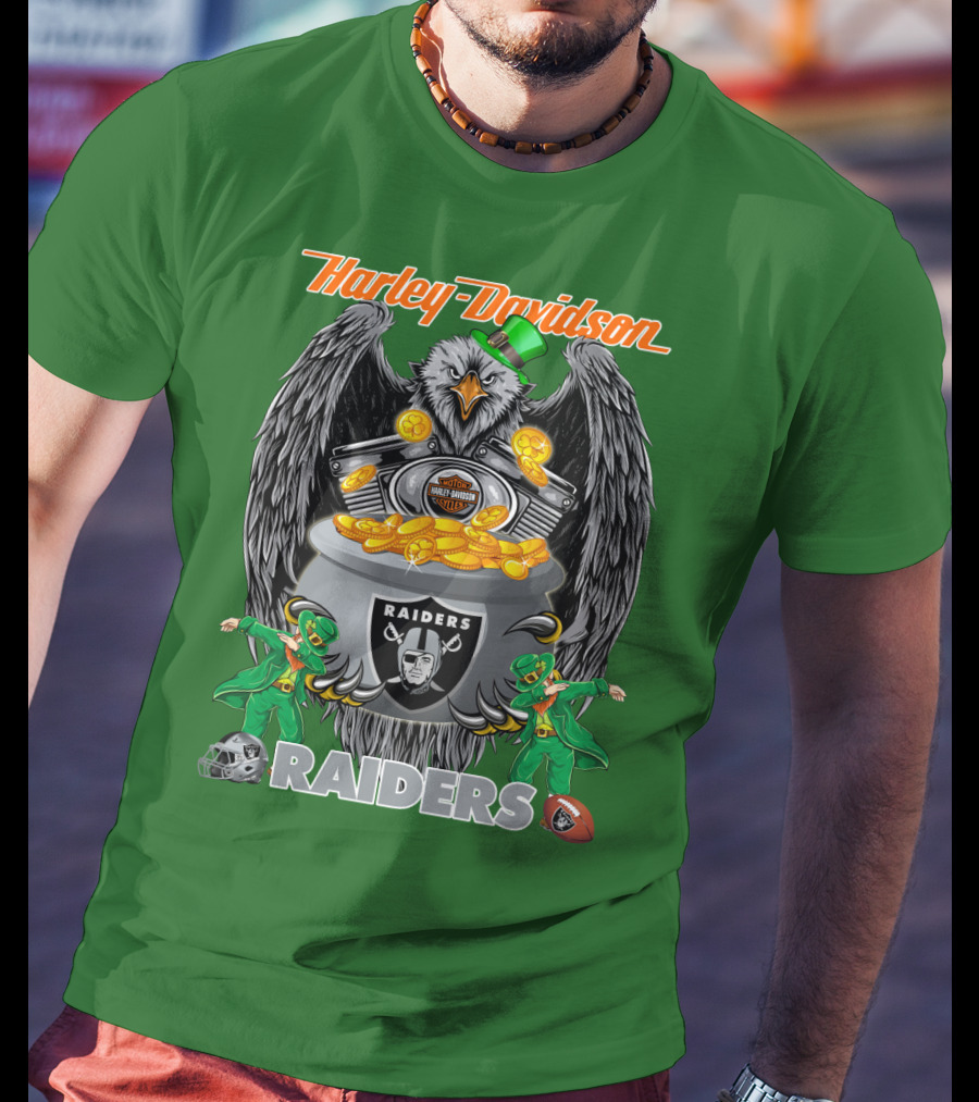 Harley Davidson Raiders Nfl Oakland Raiders Eagle Pot Of Gold T-Shirt