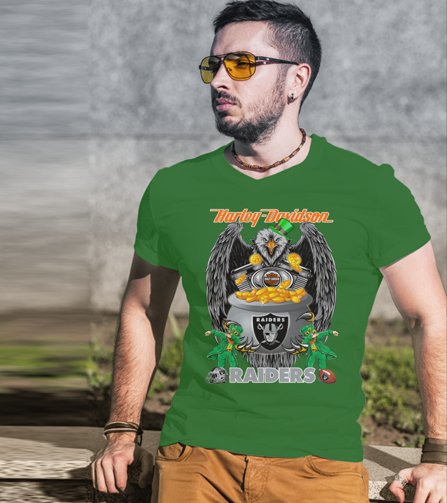 Harley Davidson Raiders Nfl Oakland Raiders Eagle Pot Of Gold T-Shirt