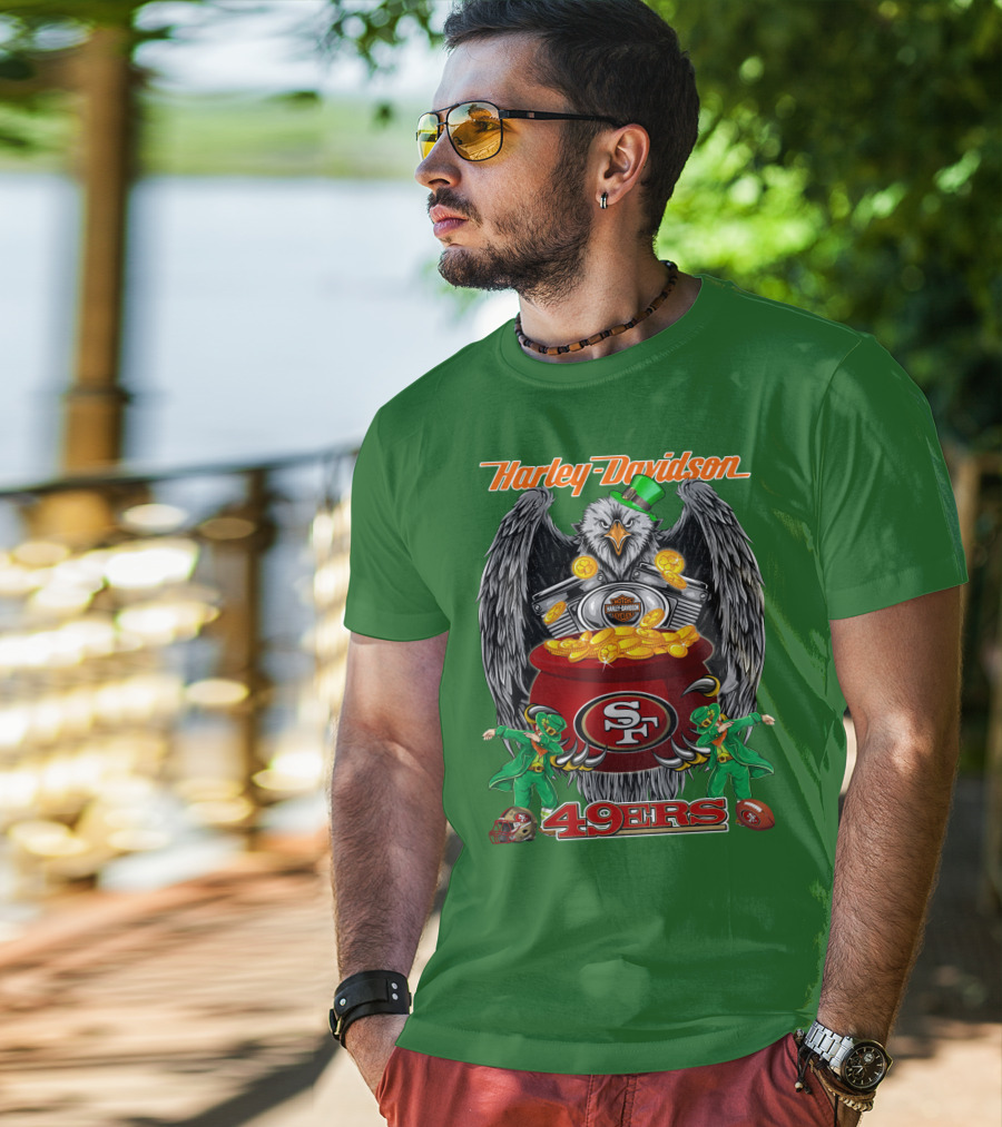 Harley Davidson San Francisco 49ers Nfl 49ers Leprechaun Pot Of Gold T-Shirt