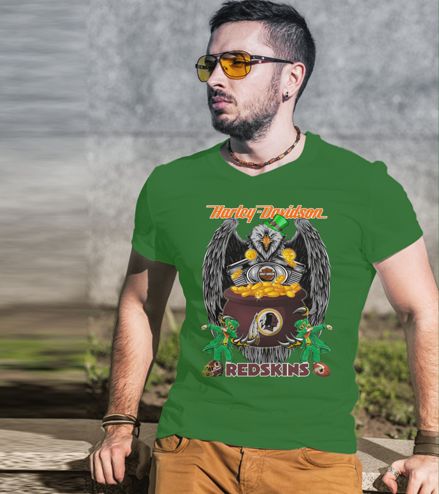 Harley Davidson Redskins Nfl Washington Redskins 46 Eagle Pot Of Gold Leprechauns T-Shirt