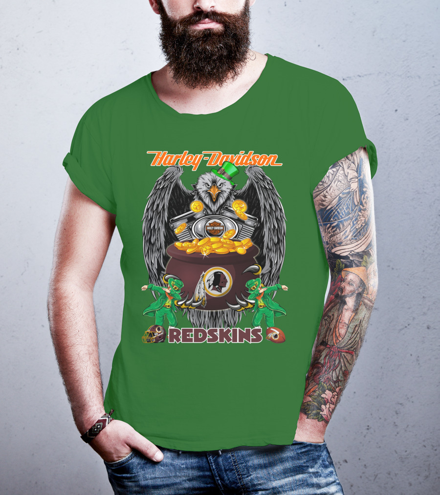Harley Davidson Redskins Nfl Washington Redskins 46 Eagle Pot Of Gold Leprechauns T-Shirt