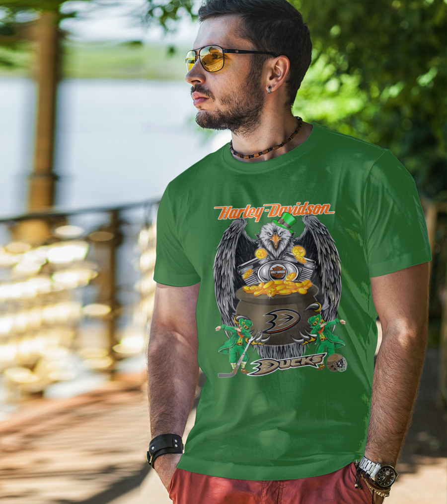 Harley Davidson Anaheim Ducks Nhl Eagles And Leprechauns T-Shirt