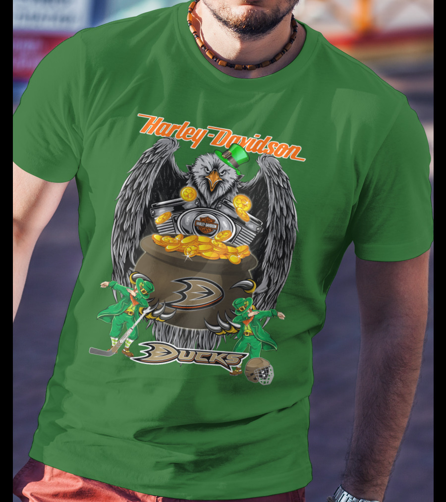 Harley Davidson Anaheim Ducks Nhl Eagles And Leprechauns T-Shirt