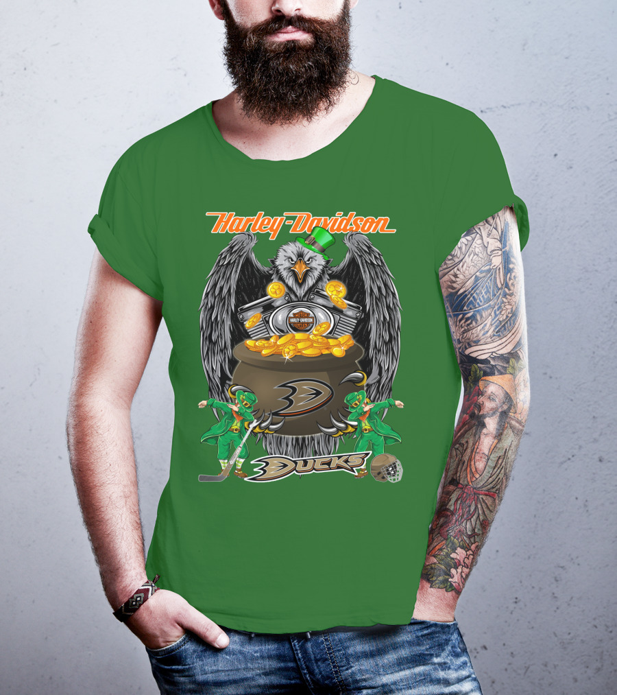 Harley Davidson Anaheim Ducks Nhl Eagles And Leprechauns T-Shirt