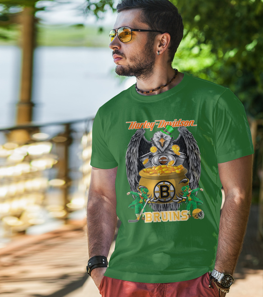 Harley Davidson Bruins St. Patrick's Day Coin Pot Hockey T-Shirt