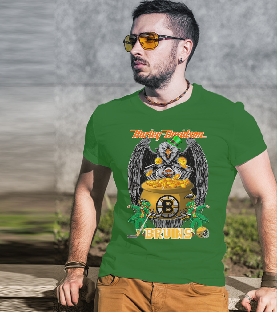 Harley Davidson Bruins St. Patrick's Day Coin Pot Hockey T-Shirt