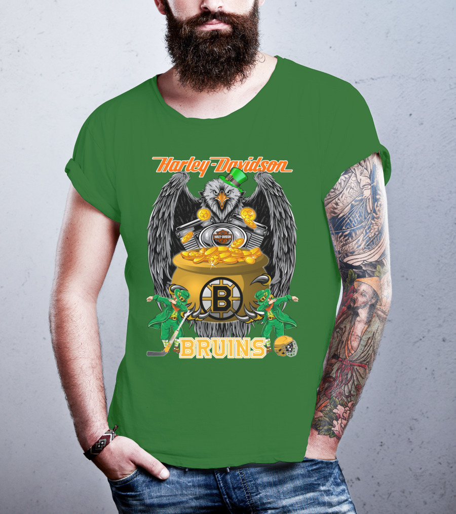 Harley Davidson Bruins St. Patrick's Day Coin Pot Hockey T-Shirt