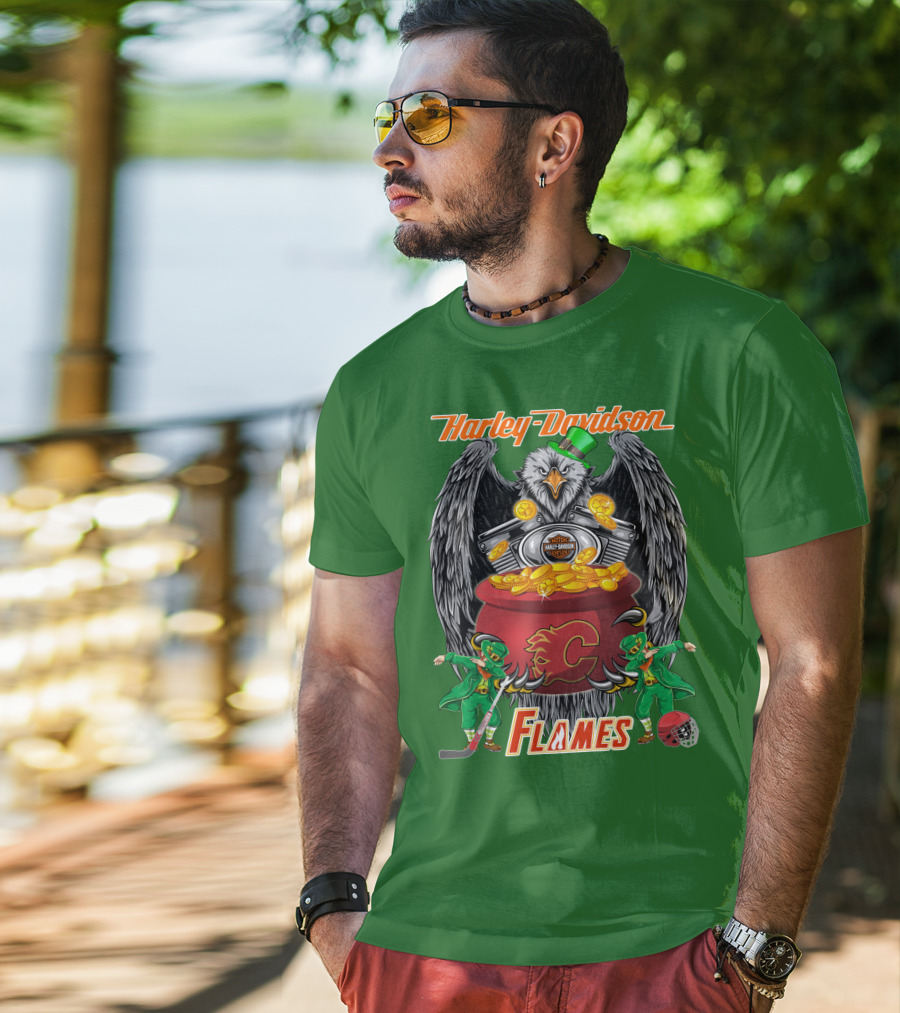 Harley Davidson Nhl Calgary Flames Eagle Pot Of Gold T-Shirt