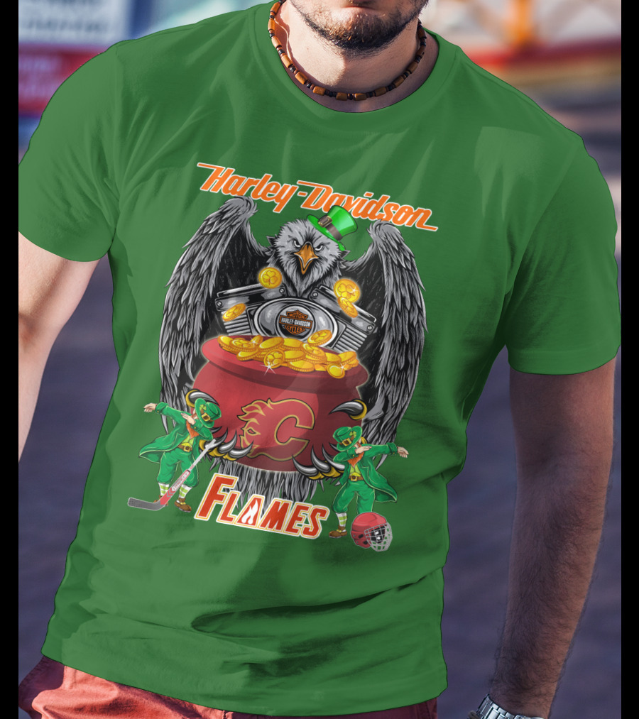 Harley Davidson Nhl Calgary Flames Eagle Pot Of Gold T-Shirt