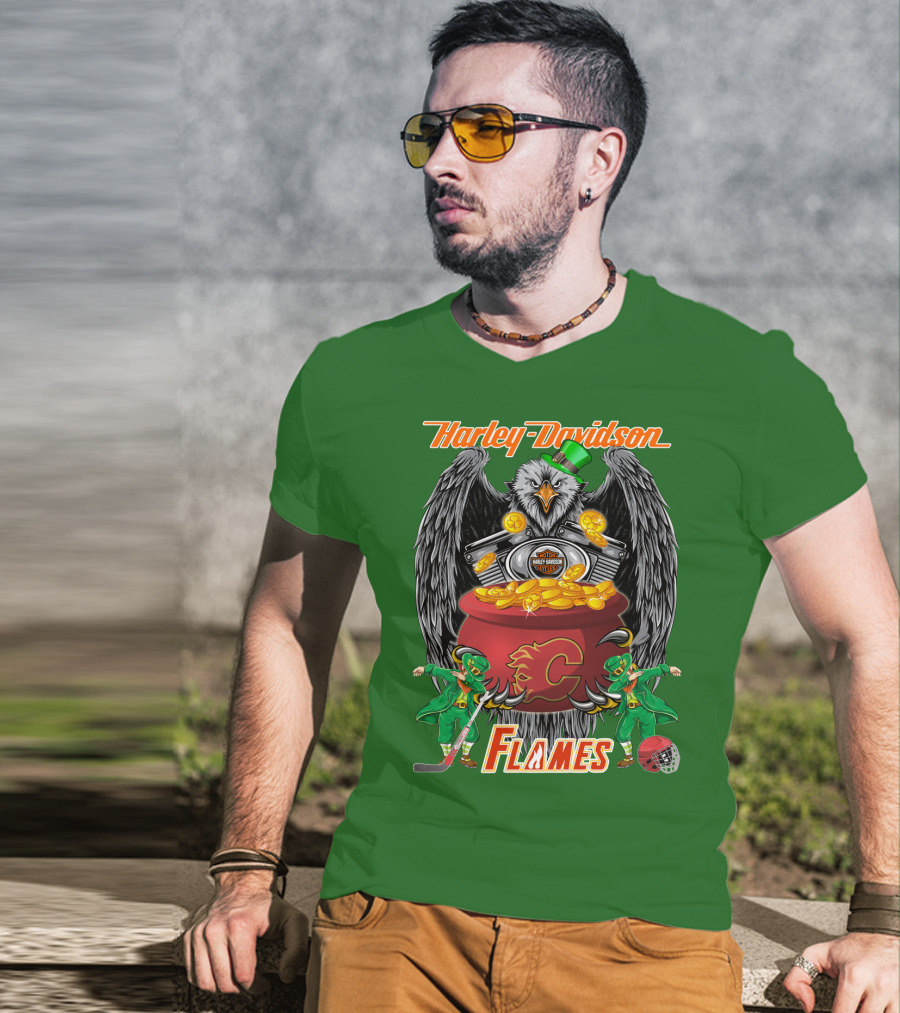 Harley Davidson Nhl Calgary Flames Eagle Pot Of Gold T-Shirt