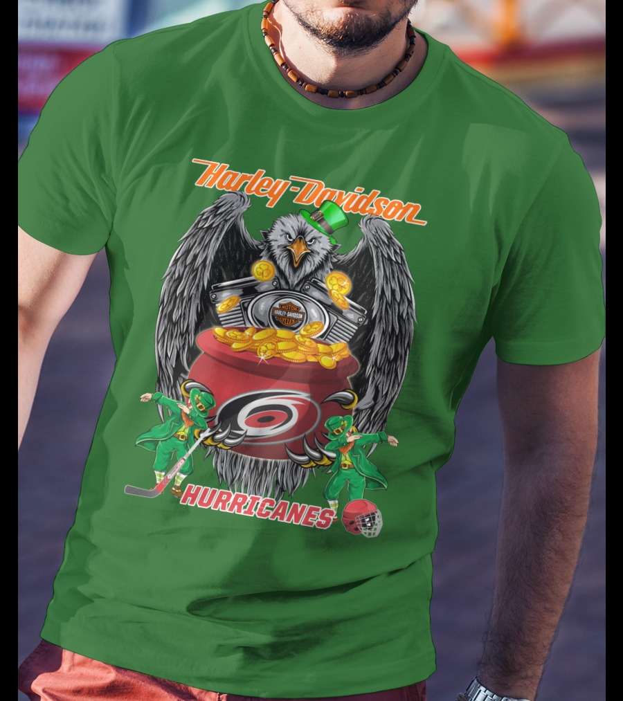 Harley Davidson Hurricanes Nhl Carolina Hockey Luck St. Patrick's Day Eagle T-Shirt
