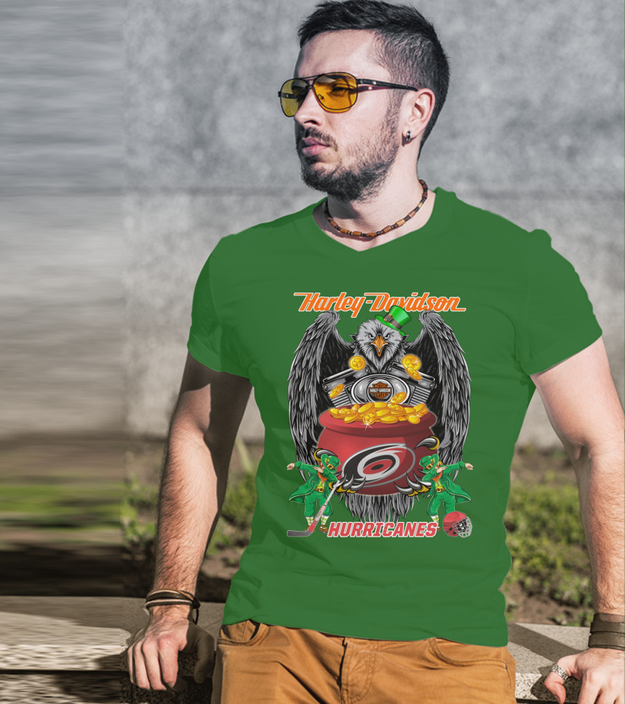 Harley Davidson Hurricanes Nhl Carolina Hockey Luck St. Patrick's Day Eagle T-Shirt
