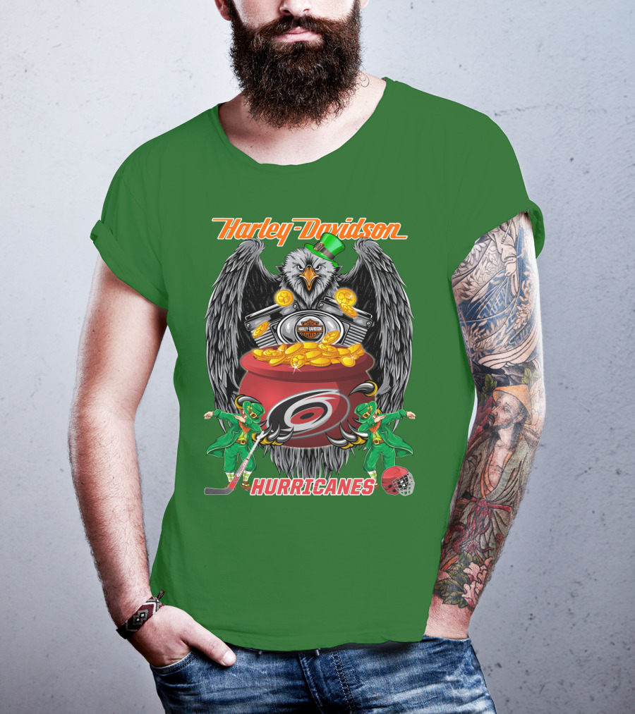 Harley Davidson Hurricanes Nhl Carolina Hockey Luck St. Patrick's Day Eagle T-Shirt