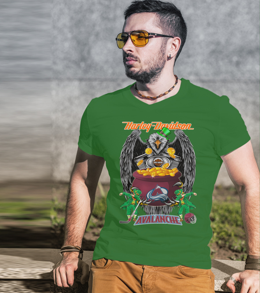 Harley Davidson Nhl Colorado Avalanche Eagle Leprechaun Hockey T-Shirt
