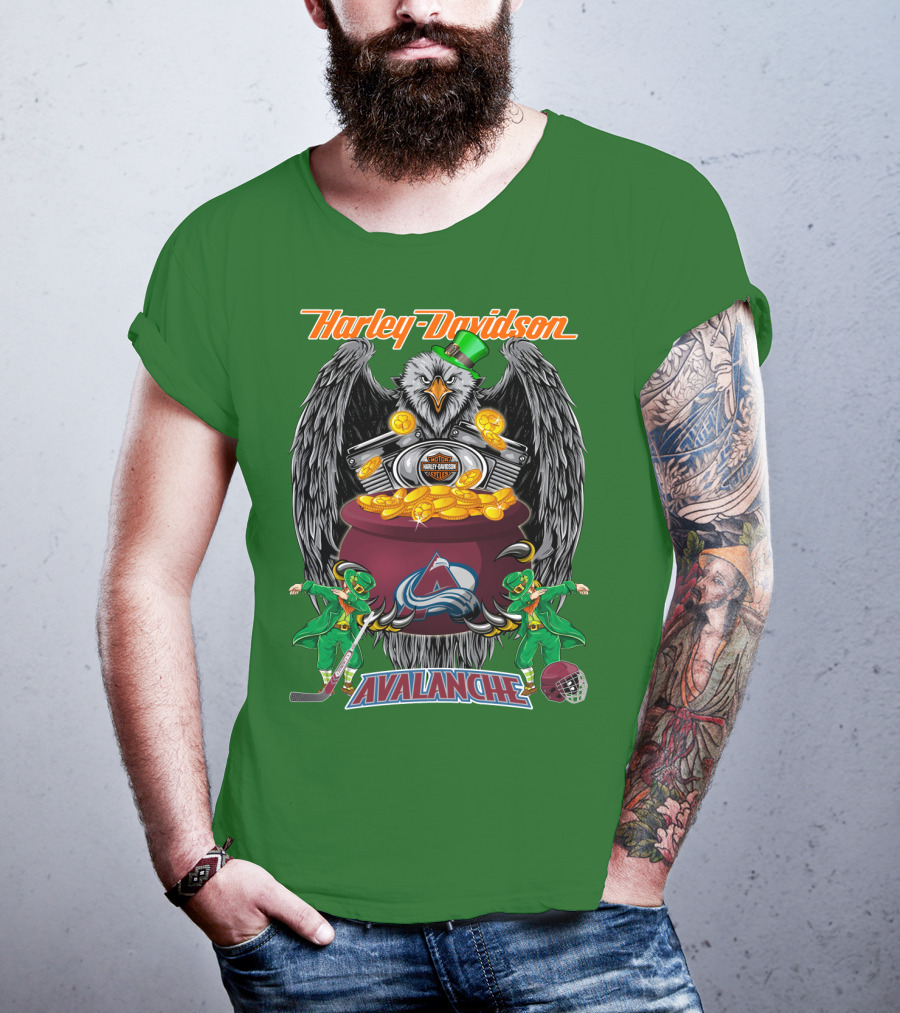Harley Davidson Nhl Colorado Avalanche Eagle Leprechaun Hockey T-Shirt