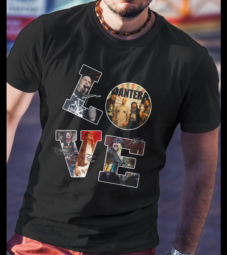 Pantera Love Band Members Autographed Photo Collage T-Shirt