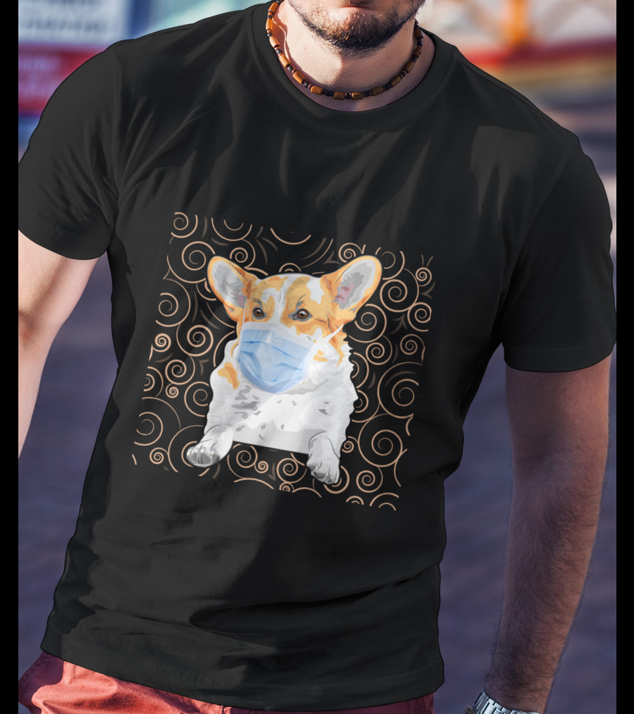 Corgi Wearing Mask With Swirl Pattern Background 81 T-Shirt