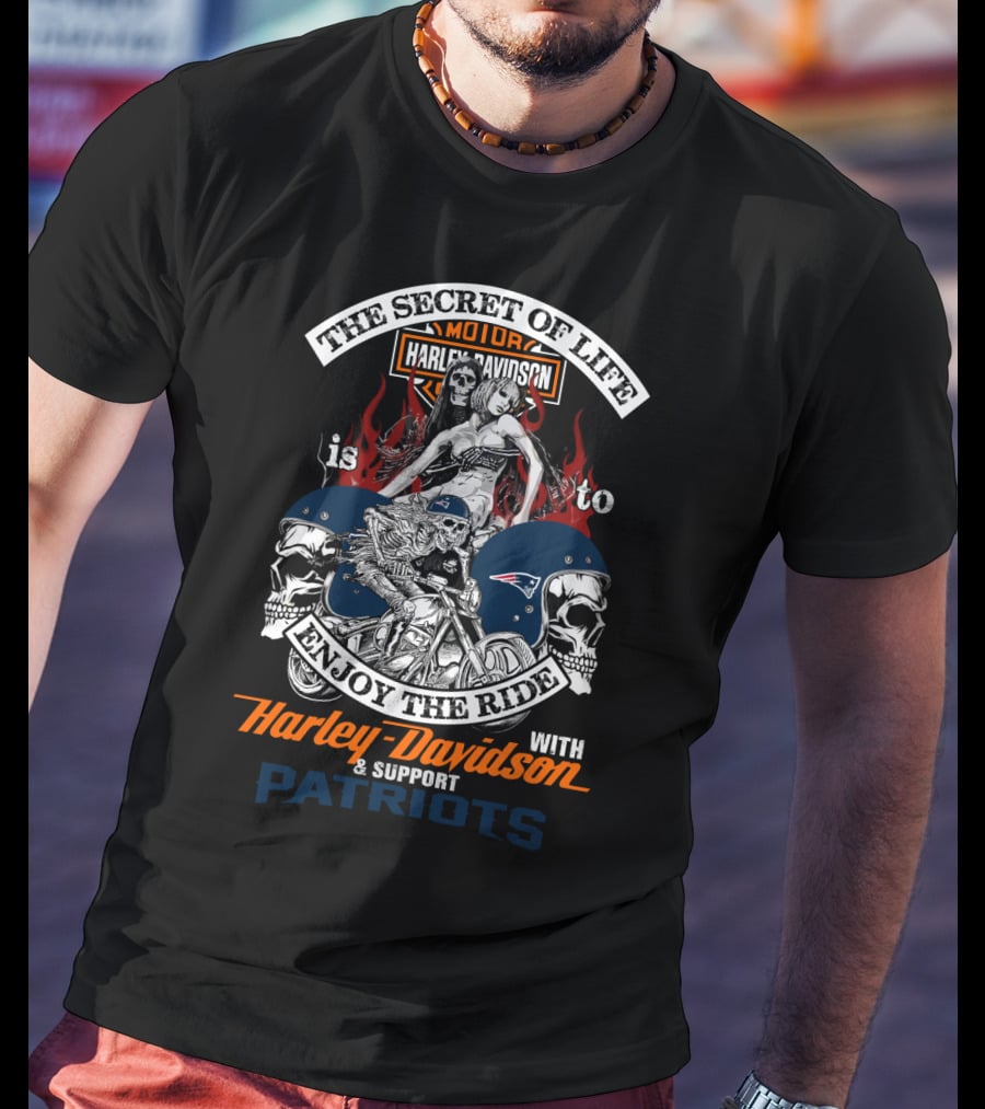 The Secret Of Life Is To Enjoy The Ride With Harley Davidson & Support Patriots T-Shirt