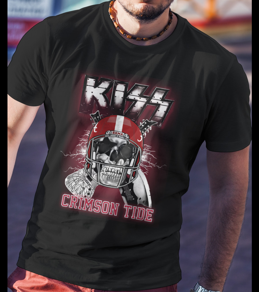 Kiss Bama Crimson Tide Football Skull Helmet T-Shirt