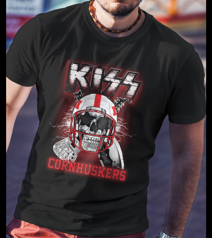 Kiss Cornhuskers Skull Helmet Graphic Ncaa Nc T-Shirt