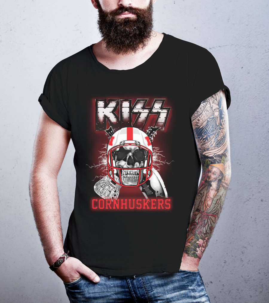 Kiss Cornhuskers Skull Helmet Graphic Ncaa Nc T-Shirt