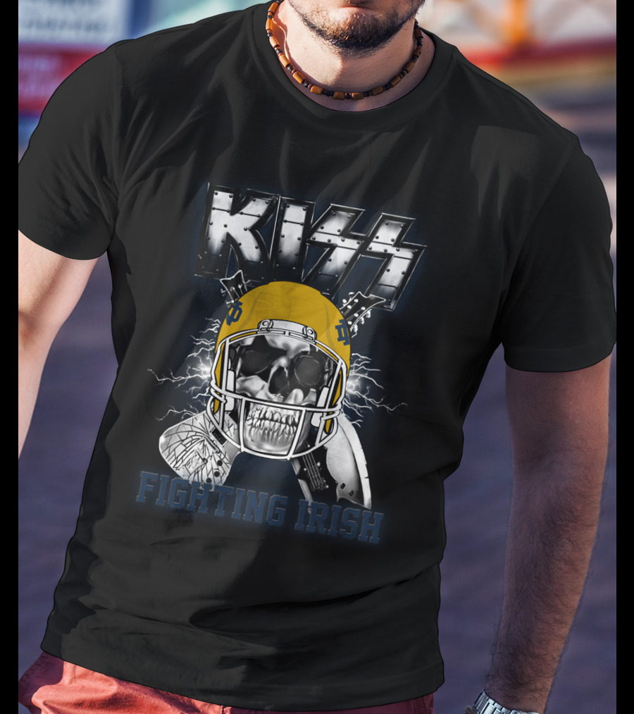 Kiss Fighting Irish Notre Dame Football Skull Helmet Ncaa 95 T-Shirt