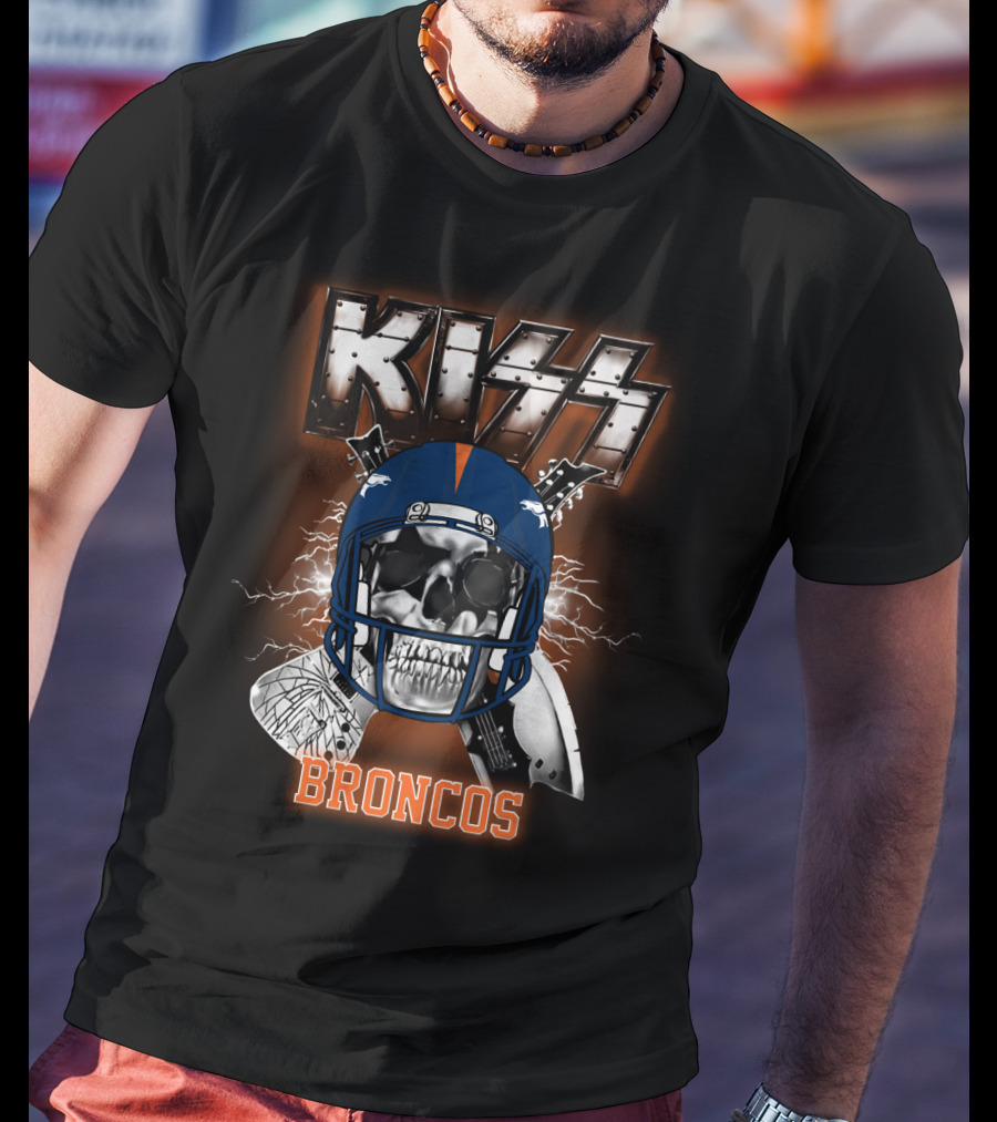Kiss Broncos Skull Helmet T-Shirt