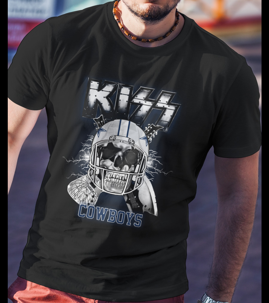 Kiss Cowboys Skull Helmet Electric Guitar Nfl Crossover T-Shirt