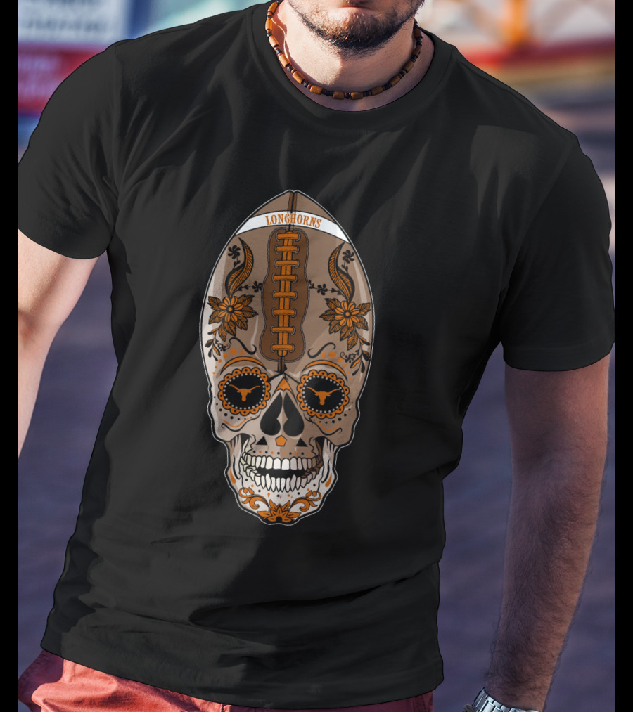 Longhorns Sugar Skull Football Floral T-Shirt