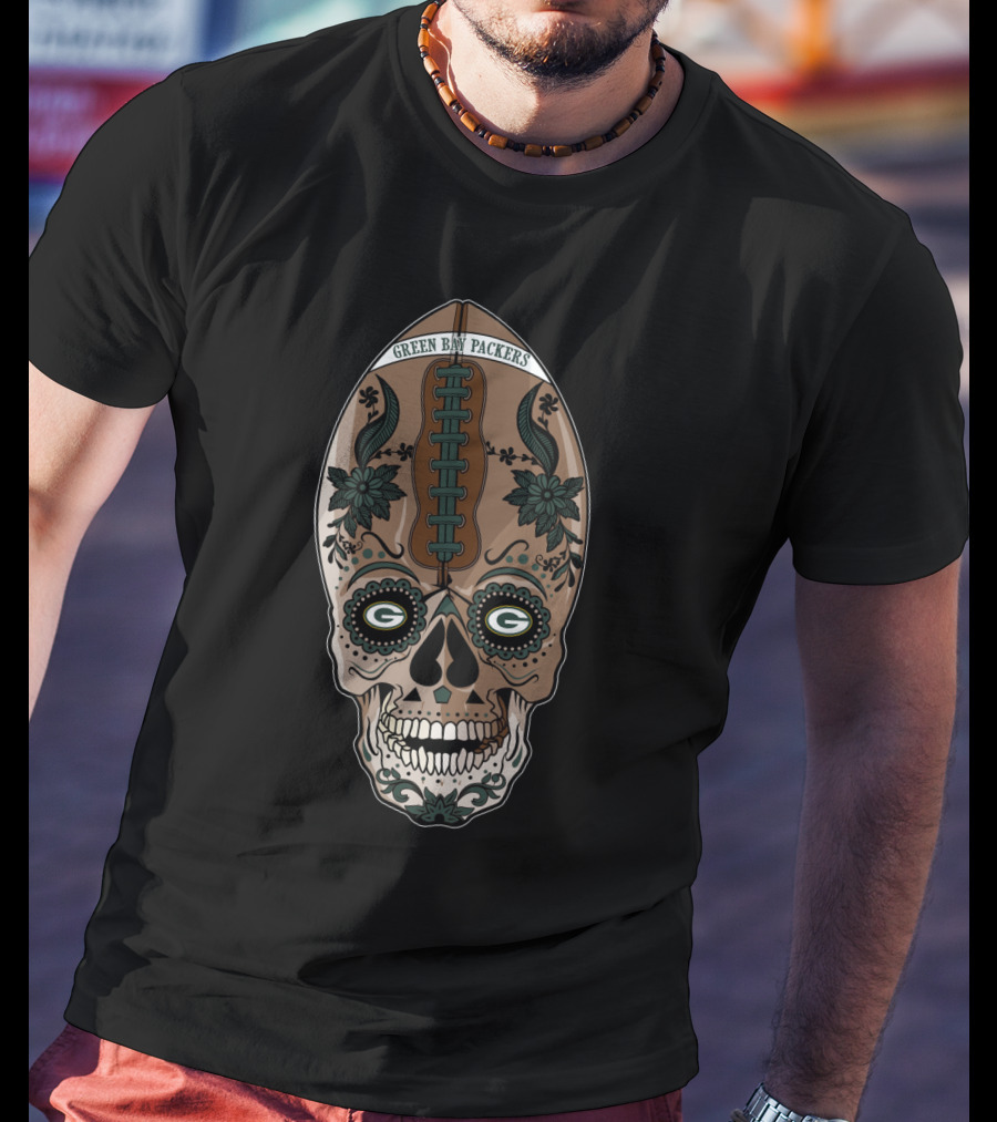 Green Bay Packers Skull Football T-Shirt