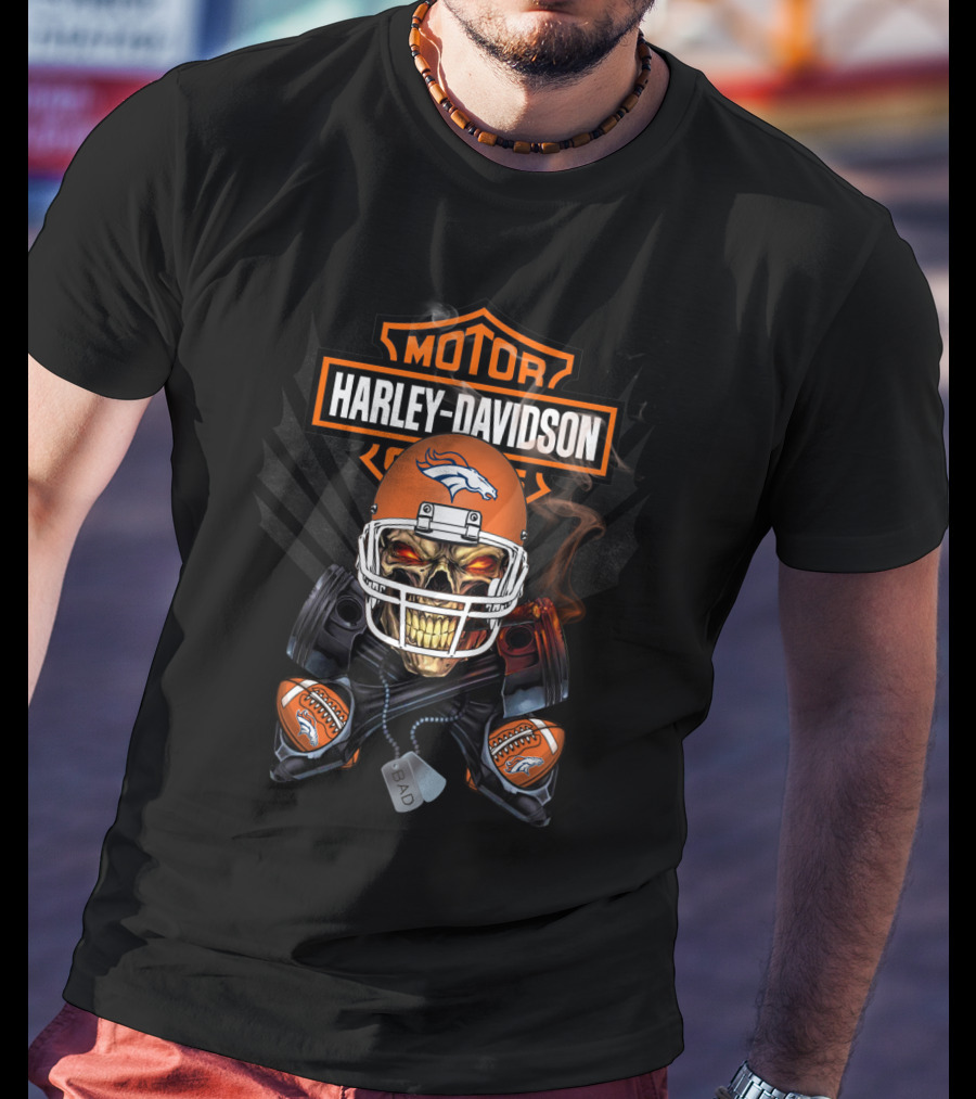 Nfl Db Harley Davidson Broncos Skull Football Helmets T-Shirt