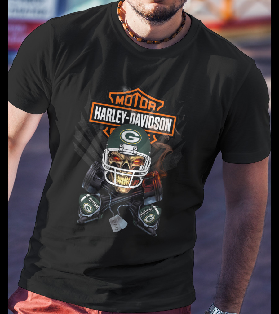Harley Davidson Motor Green Bay Packers Skull Helmet T-Shirt