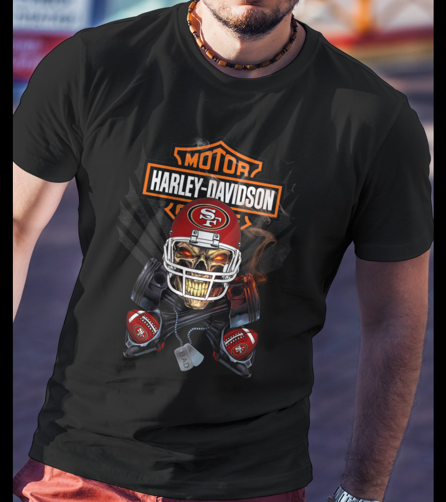 Harley Davidson Sf49 Football Skull Nfl Motor Art T-Shirt