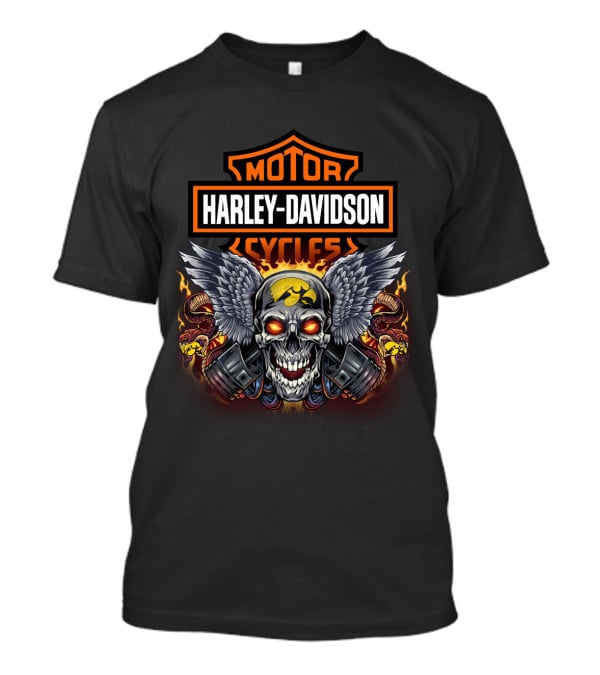 Harley Davidson Motor Cycles Skull With Wings And Flames T-Shirt