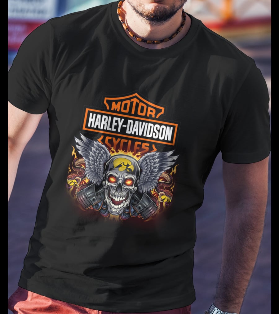 Harley Davidson Motor Cycles Skull With Wings And Flames T-Shirt