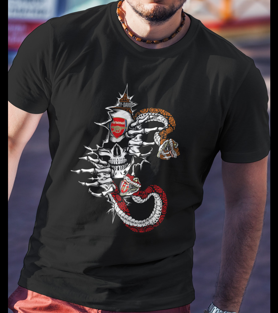 Arsenal Harley Davidson Skull And Serpents T-Shirt