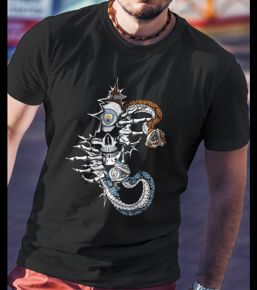 Manchester City Skull Snake Harley Davidson T-Shirt