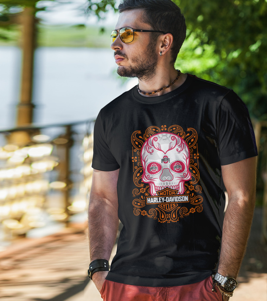 Ohio State Harley Davidson Skull Motor Cycles T-Shirt