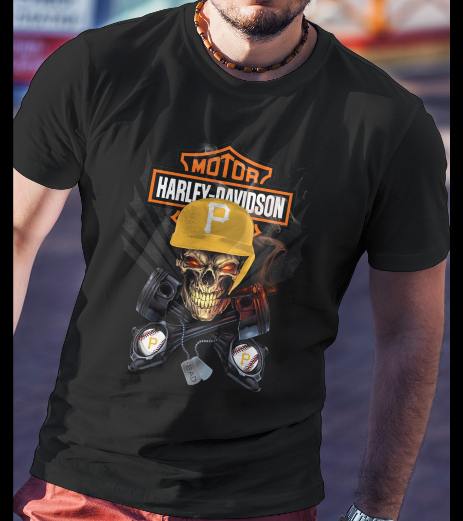 Harley Davidson Motor Skull Pittsburgh Baseball P Hat T-Shirt