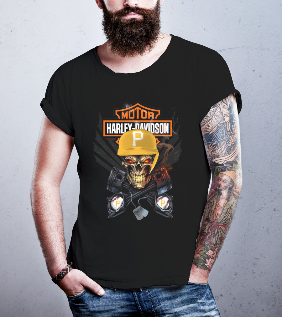 Harley Davidson Motor Skull Pittsburgh Baseball P Hat T-Shirt