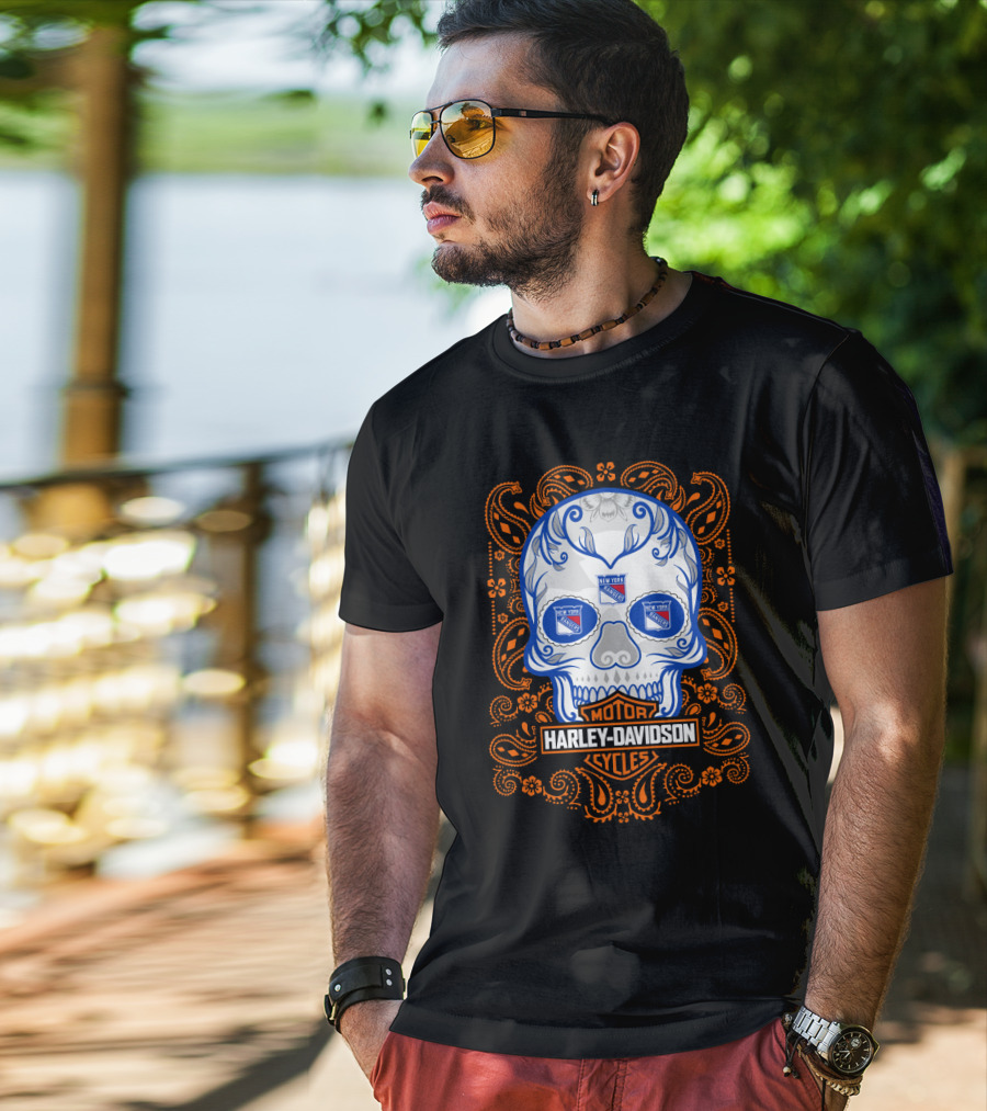 Harley Davidson Cycles Skull New York Rangers Nhl 102 Tvl T-Shirt