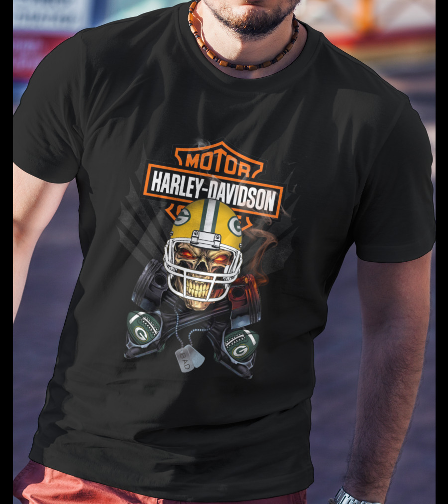 Green Bay Packers Harley Davidson Skeleton Piston Smoke T-Shirt