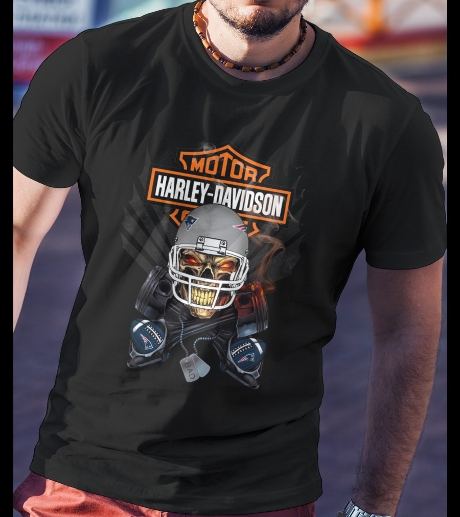 Motor Harley Davidson New England Patriots Skull Helmet T-Shirt