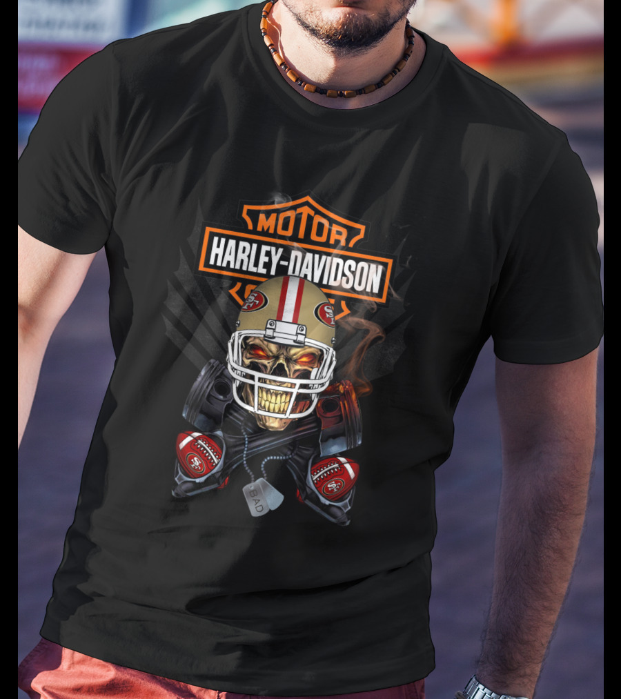 Harley Davidson San Francisco 49ers Skull Helmet Nfl Collaboration T-Shirt